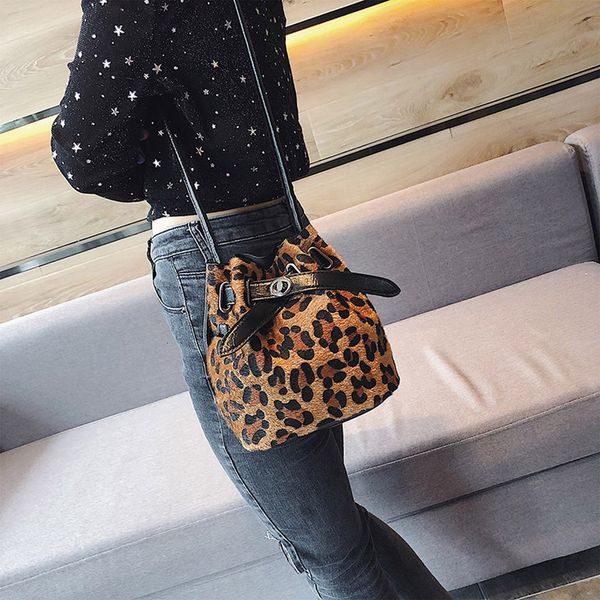 

h20 leopard suede handbag women shoulder bucket bag lady brand messenger bag for party bolsa feminina main femme