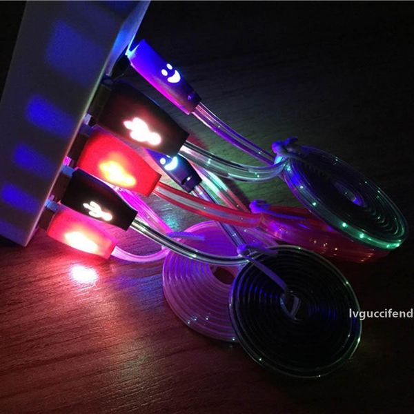 

1m smiling face micro usb cable led glow sync data charger cables for samsung huawei xiaomi android luminous usb cable