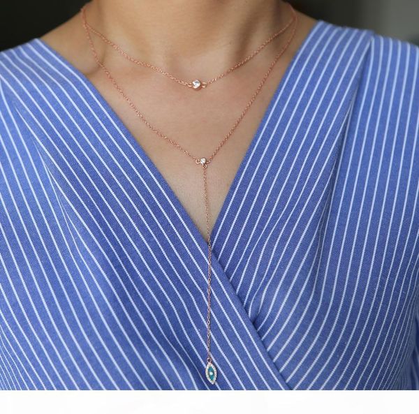 

a 2017 factory fine 925 sterling silver rose gold rhodium bling sparking cz evil eye lariat choker double layer delicate women nec