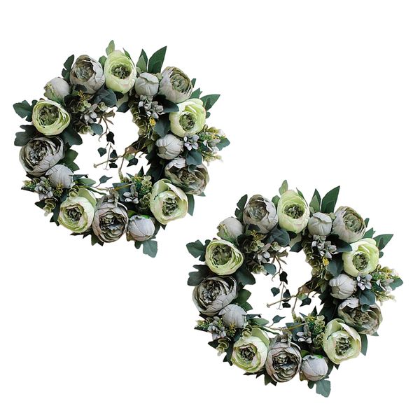

2x artificial flower wreath hanging silk garland door decor malachite green