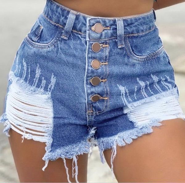 

fashion casual clothes womens tassel hole demin shorts summer woman high waist button ligth washed short women, White;black