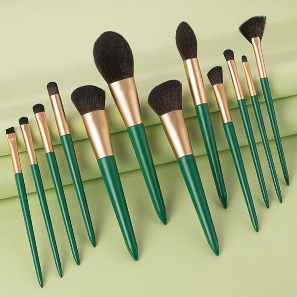 

12pcs / серия комплект щетки состава высокого качества green wood handle порошковой окраски eyeshadow корректор макияж кисти инструменты