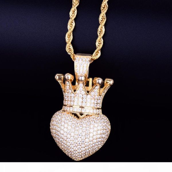 

gold star hip hop jeweley crown heart pendant with chain gold silver ice out cubic zircon for men women rock street necklace