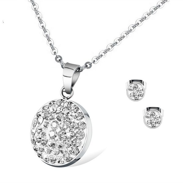 

titanium round star with diamond earrings stainless steel luxury women's jewelry set necklaces for women, Silver
