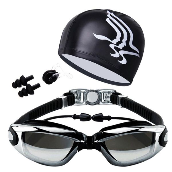 

goggles the elite professional hd anti-fog swim waterproof silicone swimming men cap set