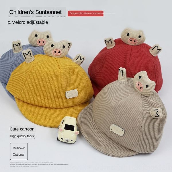 

cartoon sun sun pig children's 2020 summer new sunshade hat magic sticker adjustable wide brim sunscreen hat, Blue;gray