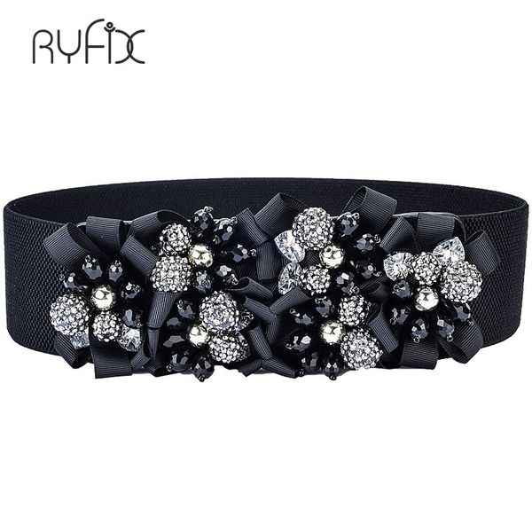 

spring summer elastic crystal big gems female wide waist belt hip hop fashion casual luxury belts womens accessories bl232, Black;brown