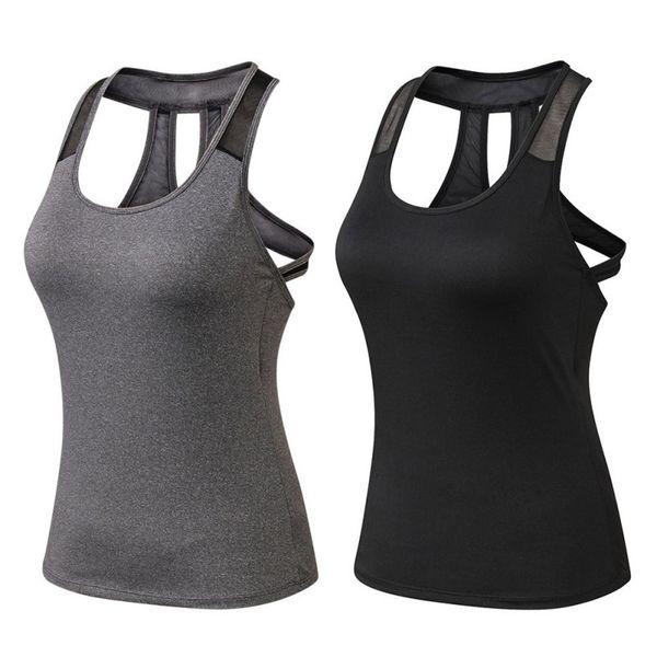 

женщины высокая эластичная дышащая фитнес работает жилет: спортзал u-образный вырез спортивных спинки удобный жилет тенниска роковыми, Black;blue