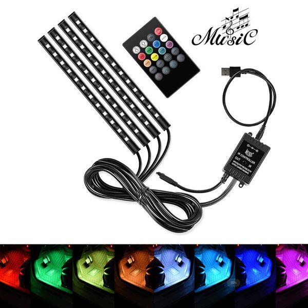 

4шт автомобиль rgb led strip light музыка usb свет автомобиль дистанционного управление голосом smd лента атмосфера лампа rgb led интерьер