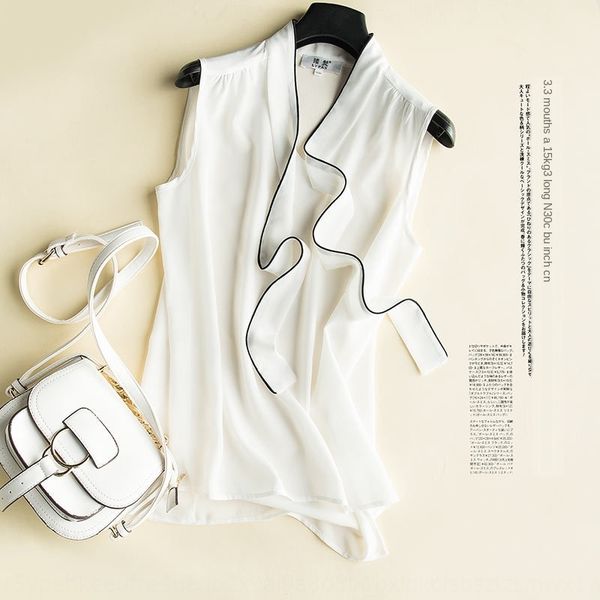 

silk shirt women's sleeveless base vest bow contrast color loose mulberry silk ribbon butterfly ribbon t-shirt, White
