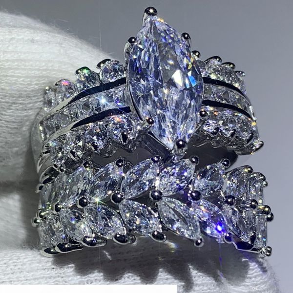 

2019 new arrival luxury jewelry 925 sterling silver marquise cut white z cz diamond promise rings wedding engagement band ring for women, Slivery;golden