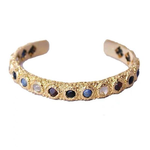 

french design style natural stone inlaid bracelet opening adjustable bracelet, Black