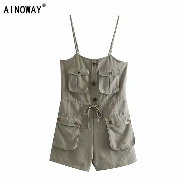 

vintage chic women solid color sleeveless pockets boho bodysuits rompers ladies bohemian linen cotton playsuits jumpsuit, Black;white