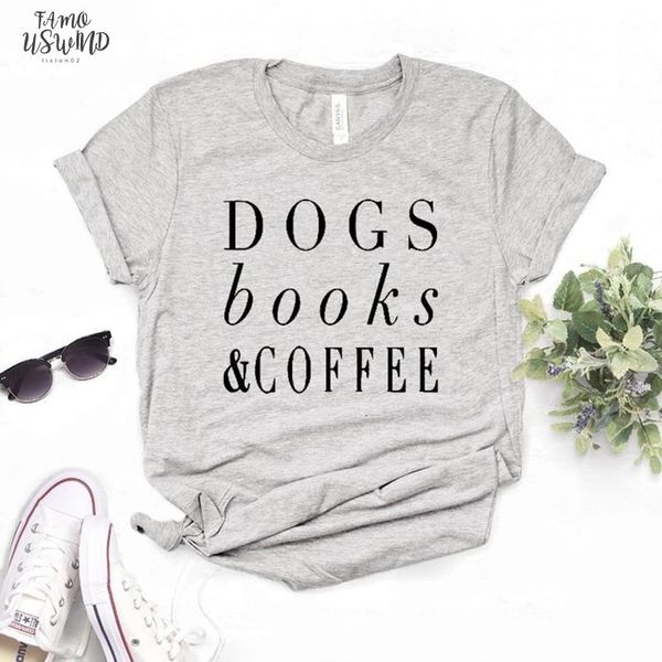 

dogs books and coffee women tshirt cotton t shirt gift for lady yong girl tee 6 colors mf 8, White
