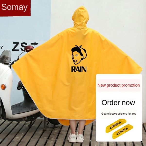 

yellow lady's raincoat for single vehicle battery electric vehicle small electric car battery car cute cartoon korean riding artifact, Red;brown