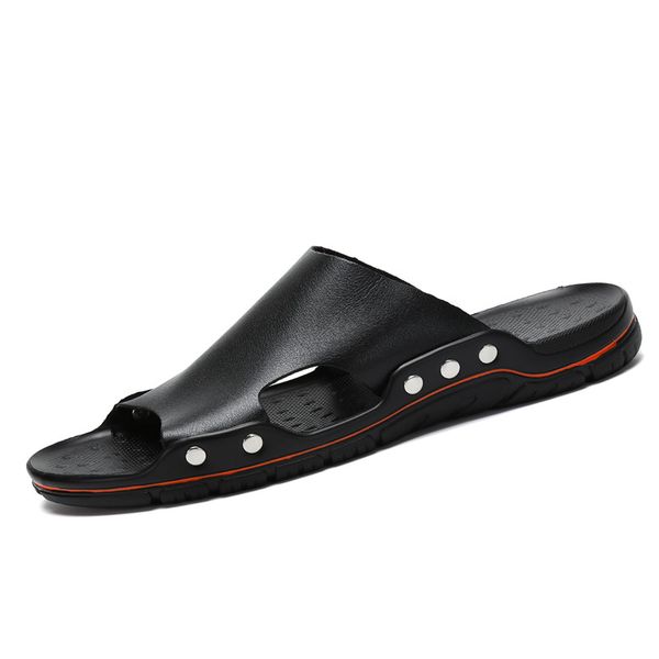 

new sandals men gladitor outdoor slippers sea slides mules summer shoes beach flip flops pu leather shoes zapatos hombre, Black