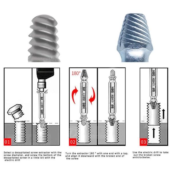 

4/5pcs new screw extractor double-head electric screwdriver screw damaged kit tool hardware tool parts removal removal q5e9