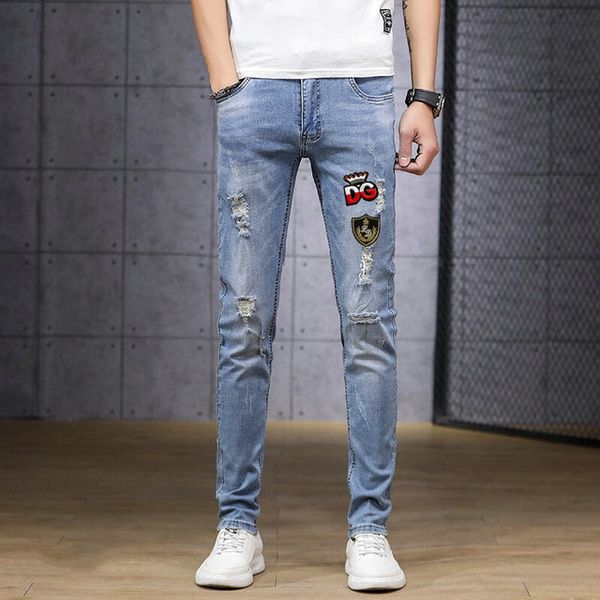 

new fashion men 's casual stretch skinny jeans trousers slim fit pants solid colors jeans mens designer jean sale, Blue
