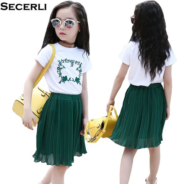 

девушки summer set платье 2019 с коротким рукавом белая футболка + юбка set детские девочек одежда set 4 6 8 10 12 15 years детские 2pcs эпи, White