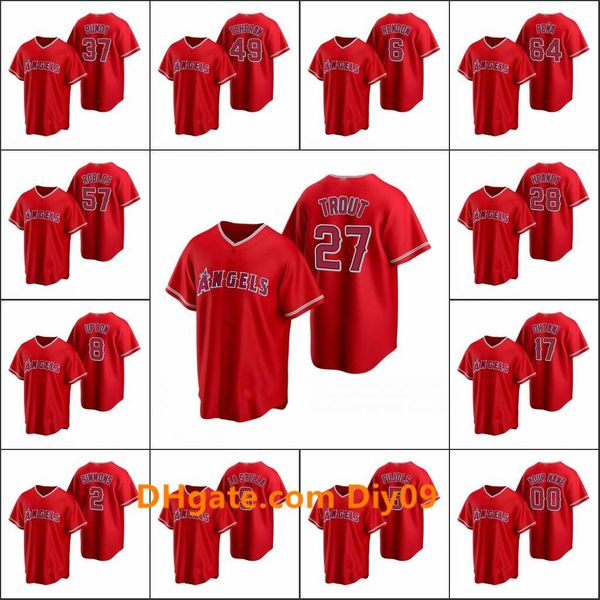 

los angeles angels #17 shohei ohtani 27 mike trout 5 albert pujols men women youth custom red replica alternate jersey, Black