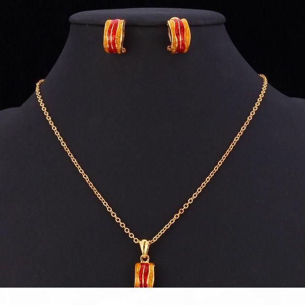 

new 2015 design vintage jewelry 18k real gold plated gorgeous enamel pendant necklace earrings jewelry set for women ys3104, Black