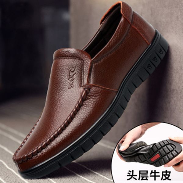

2020 spring men's leather shoes cover feet leather single shoes casual men's soft bottom comfortable hollow, Black