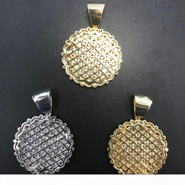 

s wholesale micro paved cubic zirconia round medallion pendant necklace hip hop copper jewelry for men women, Silver