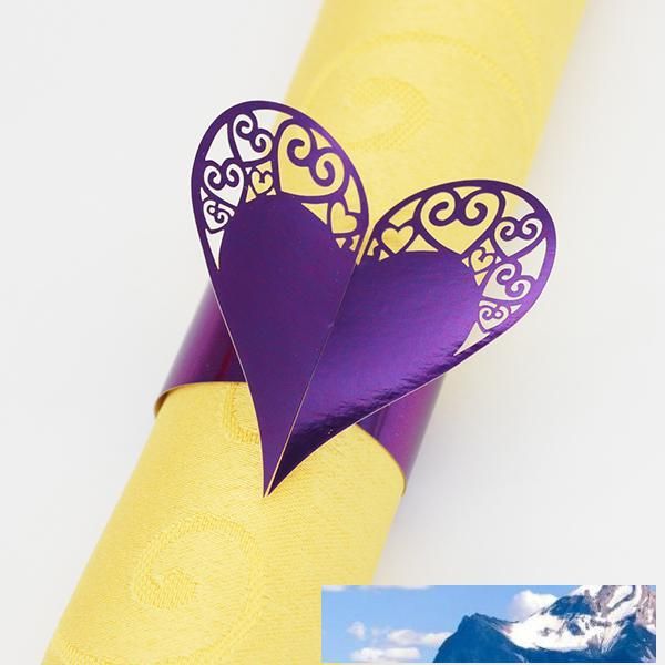 Kalp Tasarım Peçete Sarmalayıcılar Lazer Kesim Kağıt Peçete Yüzük Tutucular Kağıt Peçete Band Düğün Parti Masa Dekorasyon Aksesuarları için 200 adet
