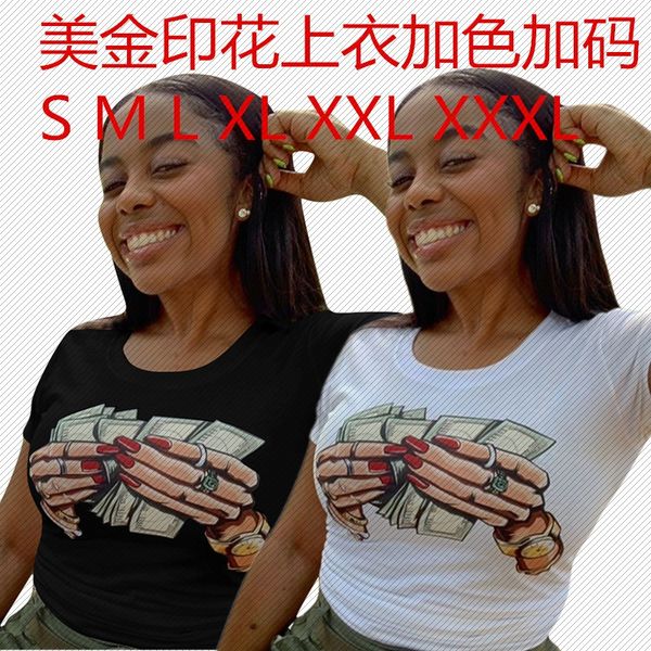 

h8859 independent station popular hand several dollars printed short-sleeved shirt european and american womens one-piece hair, Black;brown