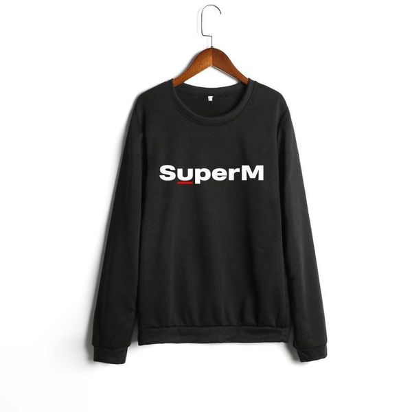 

women superm kpop pullover round neck long sleeve cap fleece sweater sweatshirt, White;black