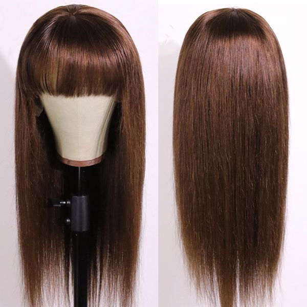 

allove 4/27 4# ginger 350# 27# none lace wigs straight human hair wigs with bangs peruvian indian hair malaysian colored ombre, Black;brown