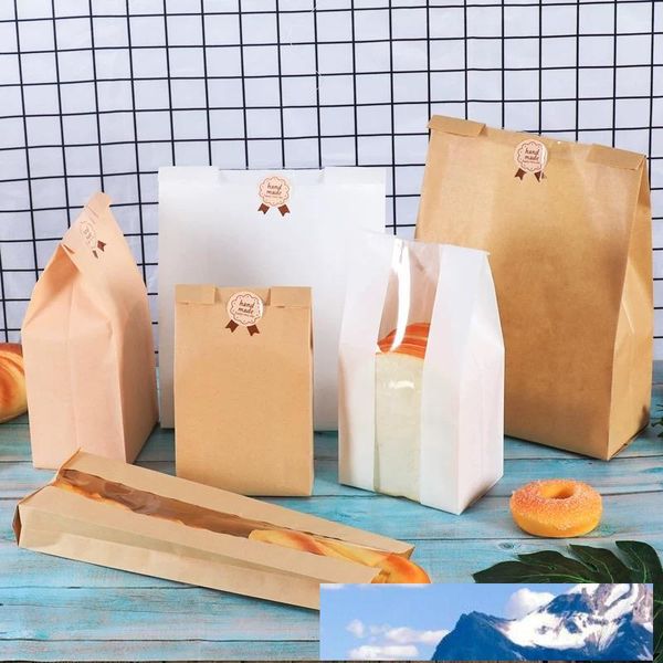 50 pcs / lote branco kraft papel saco de brinde bolsas de embalagem de pão com janela doces biscoitos biscoitos saco de pão pacote pacote de presente sacos