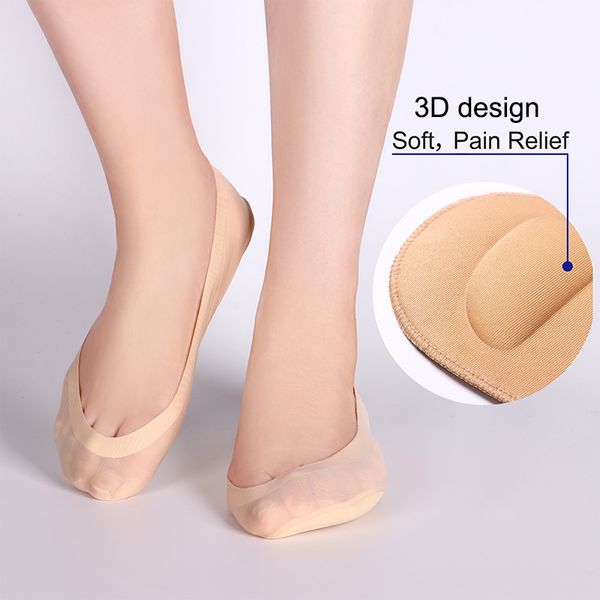 

socks & hosiery 1/2pairs ladies 3d boat breathable cushion bow foot massage health care invisible silicone anti-off silk, Black;white