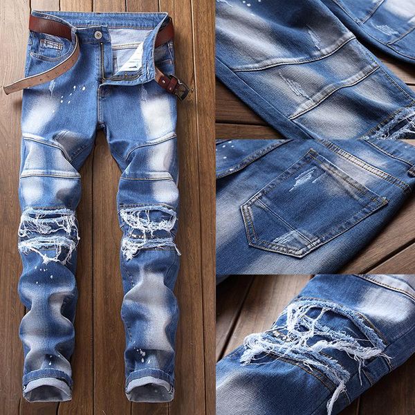 

men's cross hatch classic straight leg regular fit stylish denim jeans, Blue