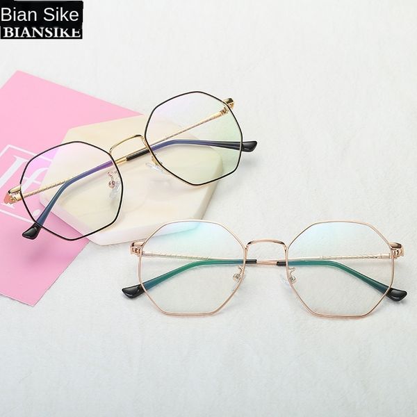 

new myopia frame polygon plain ball-breaking myopia frame anti-blue glasses glasses 9129, Silver