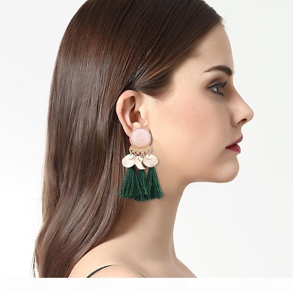 

girls exaggerated alloy resin tassel jewelry bohemian style fashion popular multicolor earrings, Golden