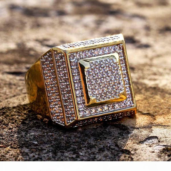 

new fashion 18k gold plated white cz zirconia rectangle rings diamond hip hop punk jewelry gifts for men & women 20mm size 7-11 wholesale, Golden;silver