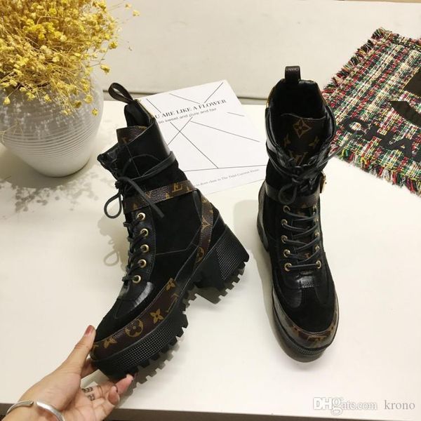 

fashion printed stripes thick sole short boots womens thick sole martin boots genuine leather lace up short boots size 35-42 078, Black