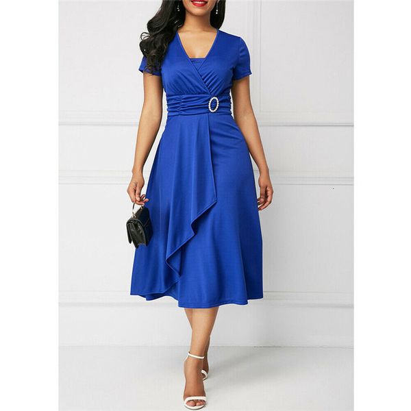 

2020 women v cross neck party dresses summer elastic sashes solid dress loose short sleeve vestidos plus size 5xl, Black;gray