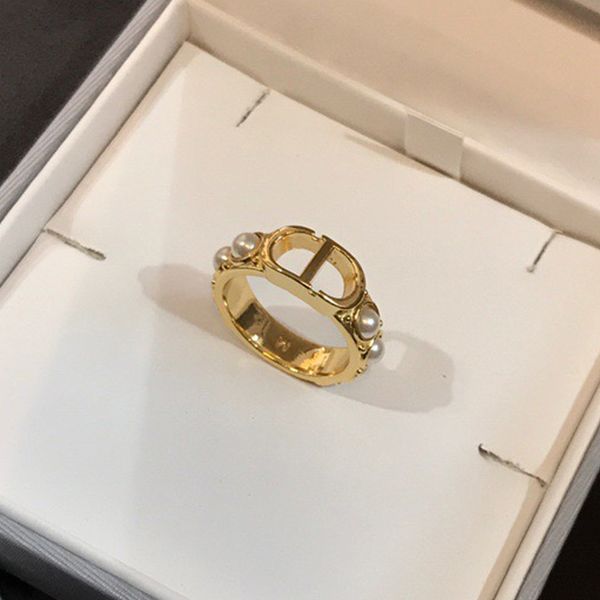 

d home/di home cd letter pearl ring female fashion internet celebrity niche index finger 6.7.8 ring ring, Silver