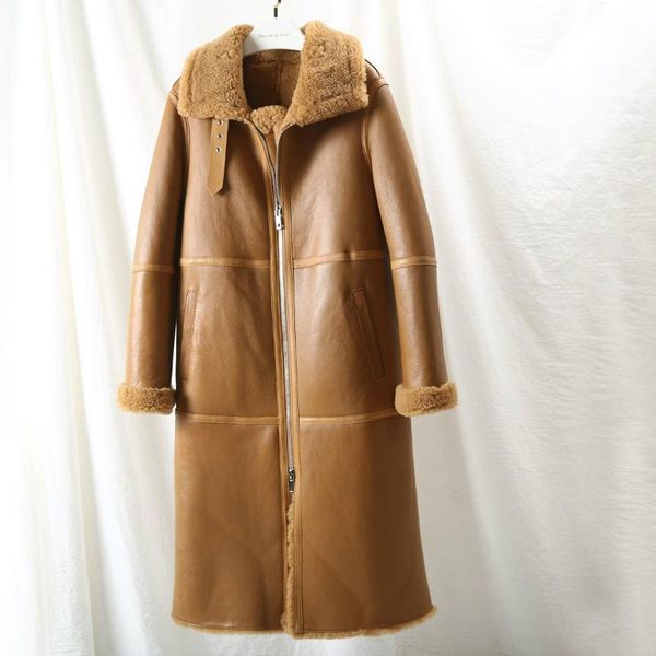 

oftbuy 2020 new real fur coat winter jacket women natural merino sheep fur genuine leather long outerwear thick warm streetwear, Black