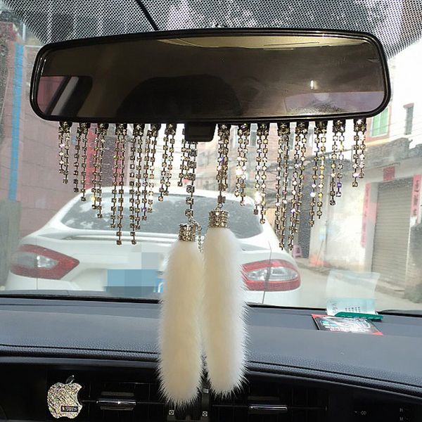 

new high-end car crystal diamante pendant mink rearview mirror hanging ornaments charm car interior decoration accessories272g