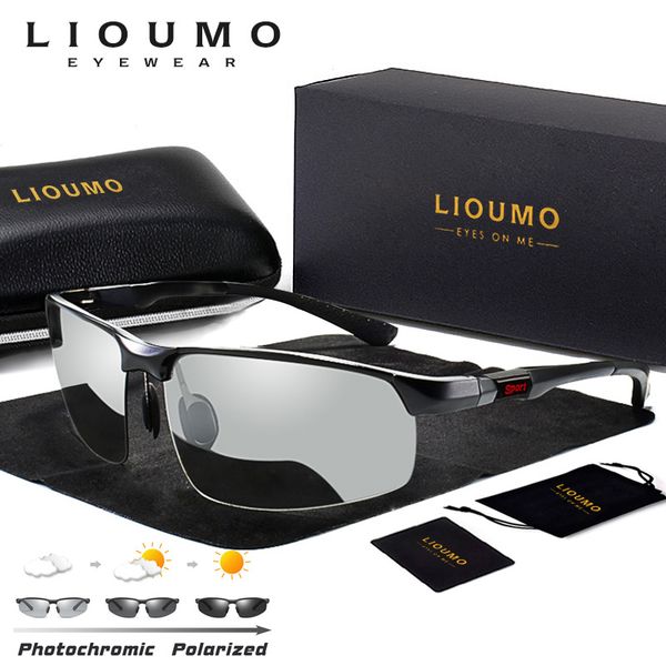 

lioumo pchromic sunglasses men polarized chameleon glasses male change color sun glasses day night vision driving eyewear t200801, White;black