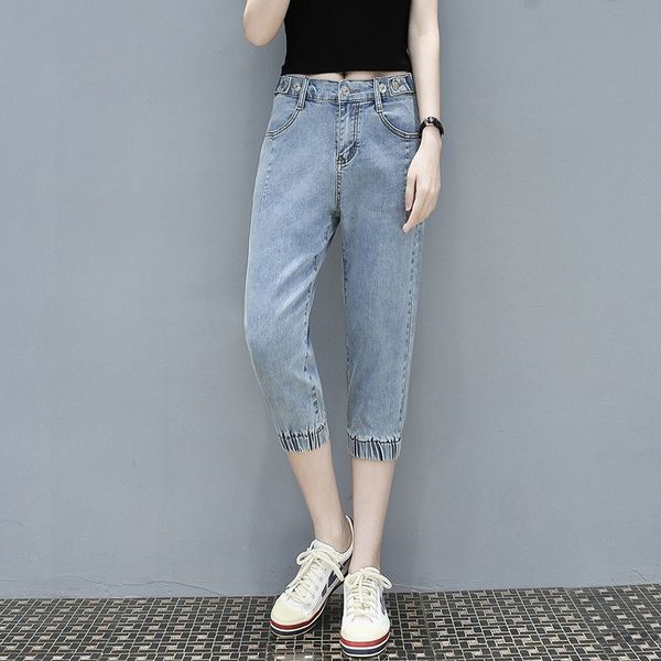 

fjebk большого размера женщин весной и летом повседневные похудений свободной жира мм бриджи высокой талии джинсы и джинсы стрейч харлан кап, Blue