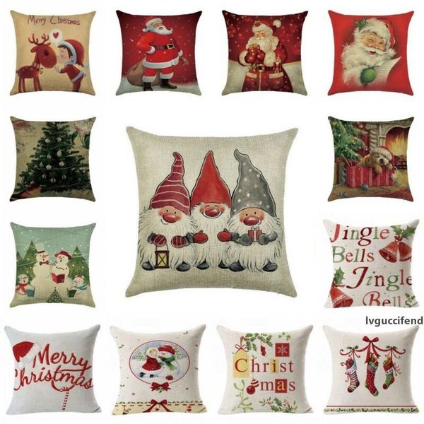 

cute cartoon linen christmas santa claus elk throw pillow case cover 45x45cm merry christmas decorative pillowcases navidad 2020