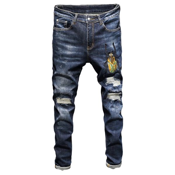 

новые мужские джинсы мода джинсы дизайнер случайные брюки уличный мотоцикл хип-хоп джинсы мужские дизайнерская мужские брюки, Blue