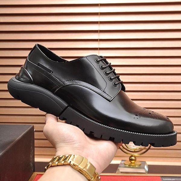 

fashion classic derby shoes breathable mens shoes autumn and winter leather dress sneakers formal party office wedding shoes, Black
