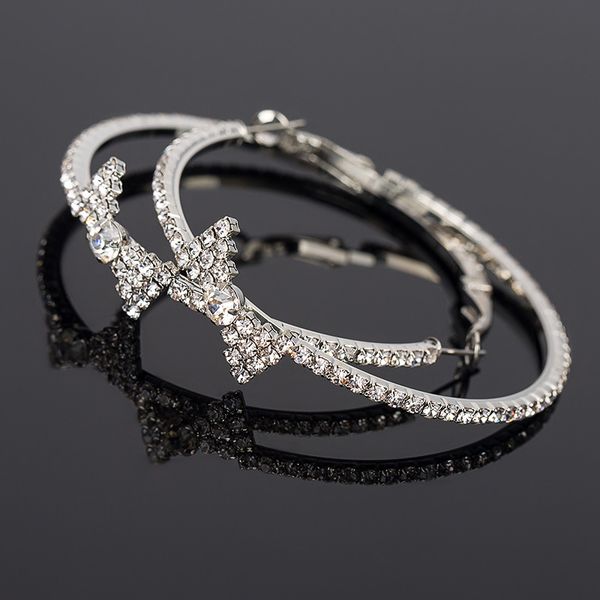 

fashion earring crystal bow big circle earrings big circle hoop earrings 2020 for women, Silver
