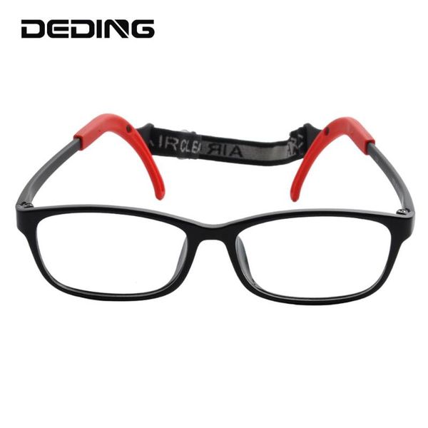 

kids eyeglasses frame 8-12 years ultra-light tr90 rectangle glasses frame adjustable anti-slip temple tip w/cord for boys girls, Black
