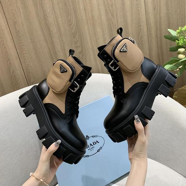 

2020 luxury designer womens breathable short boots,womens leather thick sole fashion boots roman boots with zipper pouch size 35-40 0006, Black